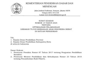 Read more about the article Optimalisasi Gerakan Anak Indonesia Hebat, Kemendikdasmen Terbitkan SE Nomor 14 Tahun 2025