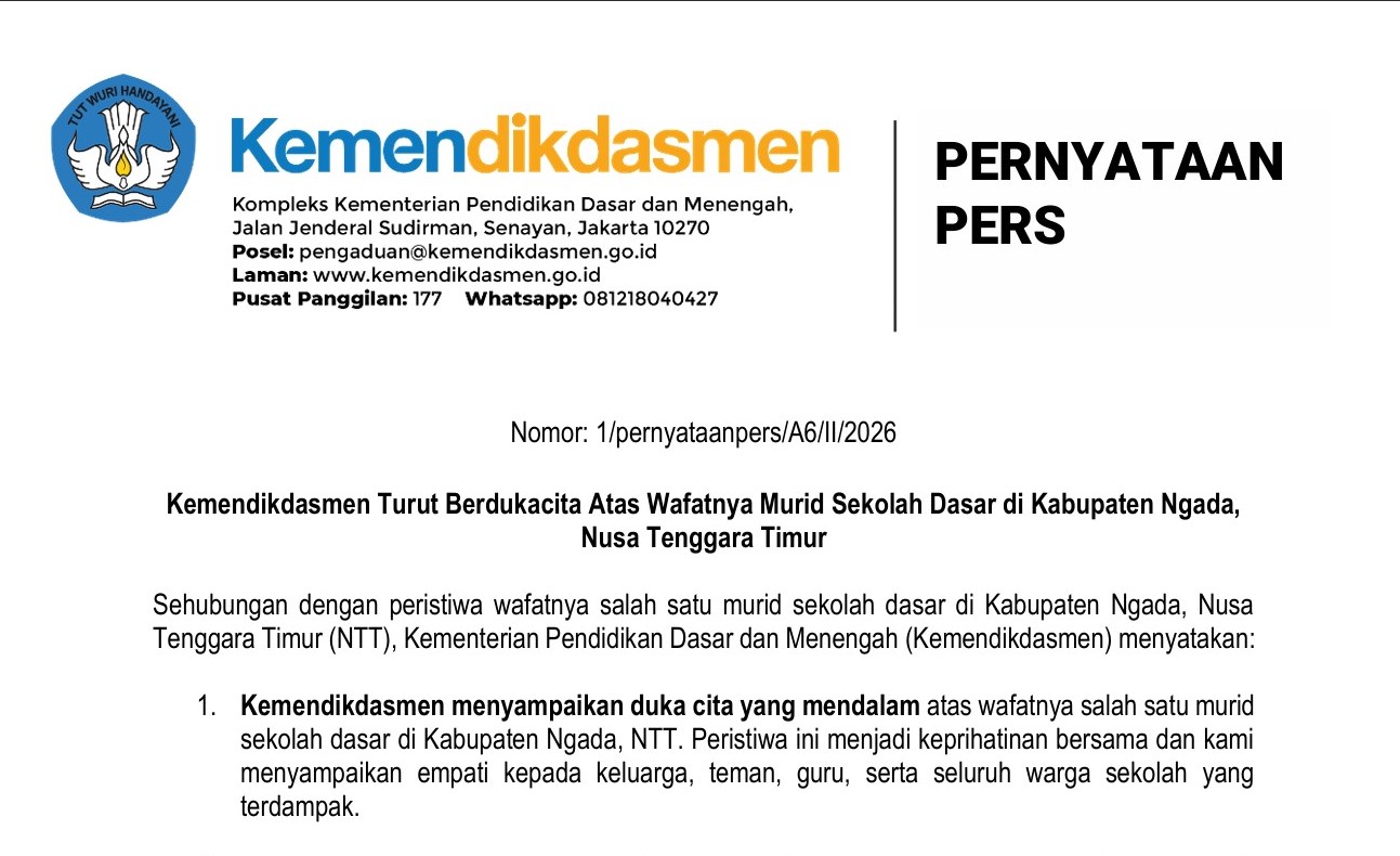 Read more about the article Pernyataan Pers Kemendikdasmen Nomor: 1/pernyataanpers/A6/II/2026